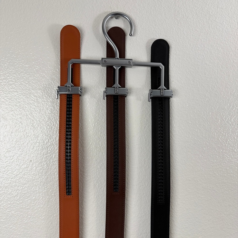 Buckley Belt Mens Black Brown Tan Ratchet Slide Adjustable 3 Pack Trio Hanger - Picture 7 of 9